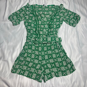 Women's BTFL-life Green & White Patterned Romper, Size S